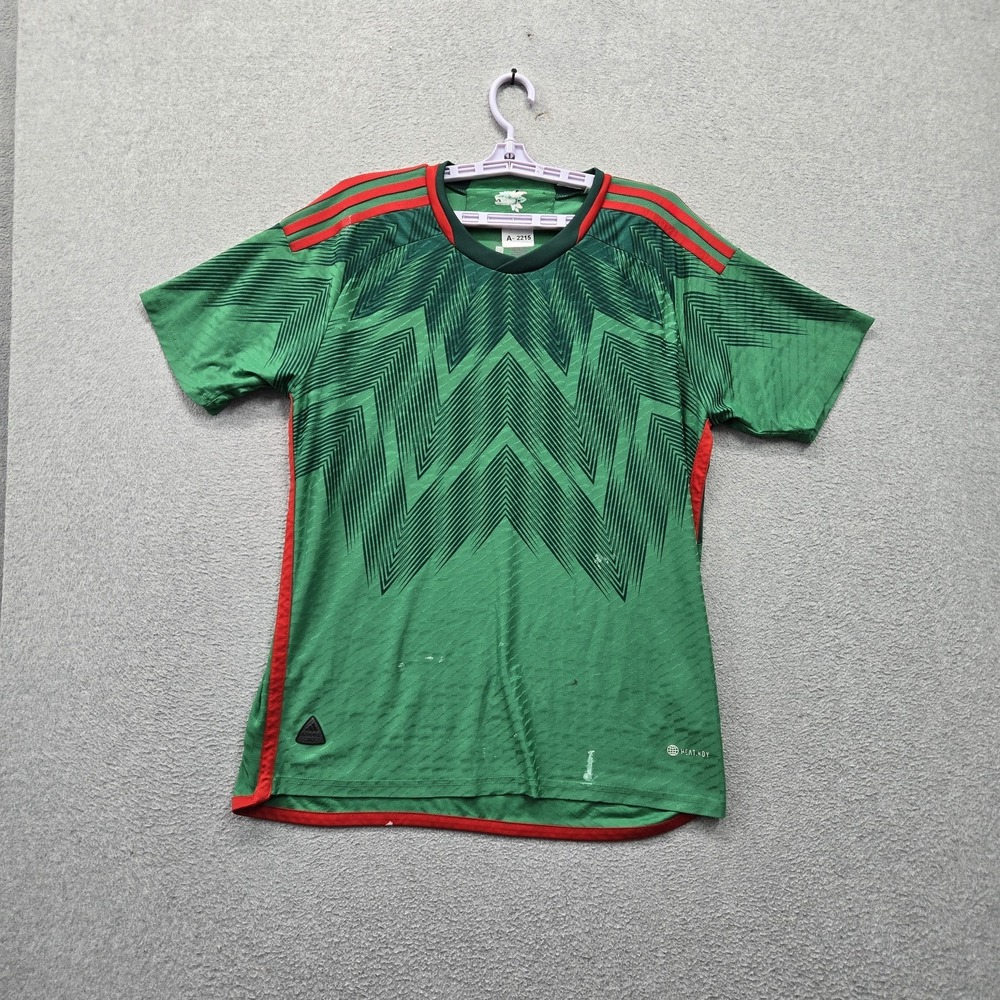 Adidas Men Shirt L Green Soccer Jersey Geometric Pattern Activewear Logo READ